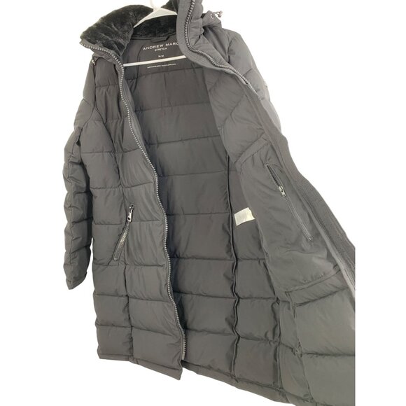 Andrew Marc Stretch Puffer Jacket M Black Removable Fur Hood RGG10697 NWT - Picture 8 of 13
